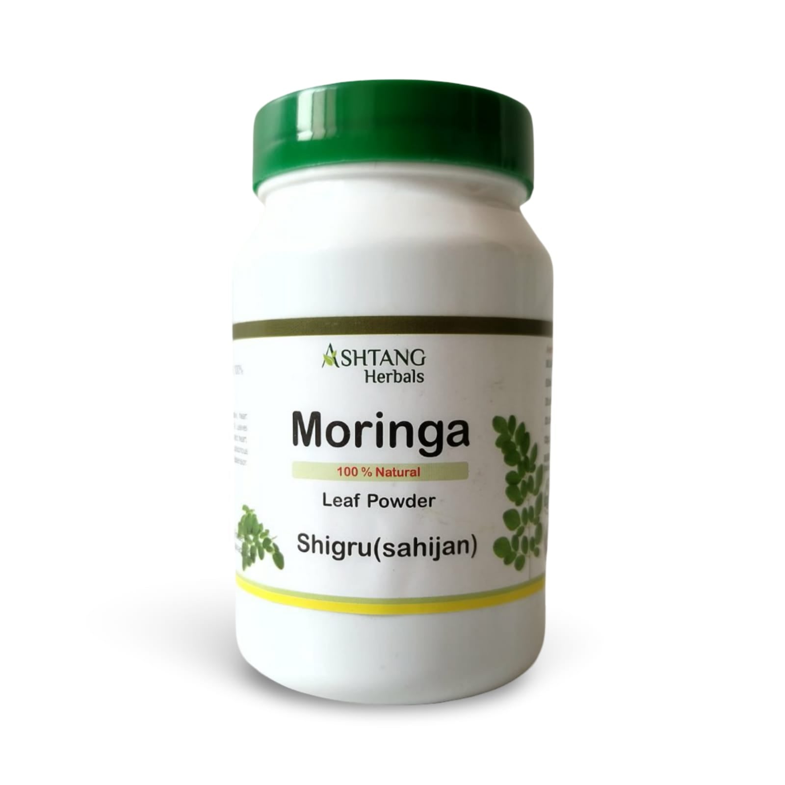Bottle of Ashthang Herbals Moringa Leaf Powder on a white background